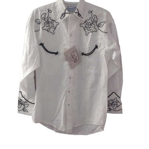 NWT Rockmount Ranch Wear Western Pearl Snap Ln Sleev  XS White Embroidered - Picture 1 of 10